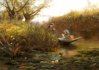 River Landscape with Couple in a Punt