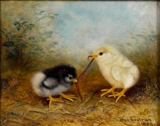 Two Chicks with a Worm