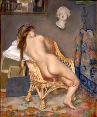 Female Nude from Behind Posing in an Artist's Studio