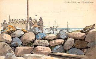 Coastal landscape with large stones in the foreground
