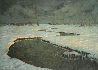 Snowy landscape with stream