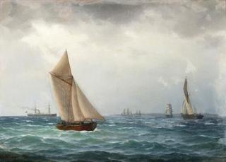 Sailboats and a Steamer at Sea