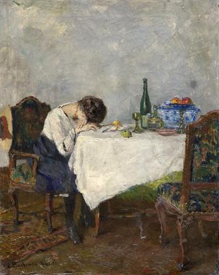After the Meal: Young Woman at the Dining Room Table