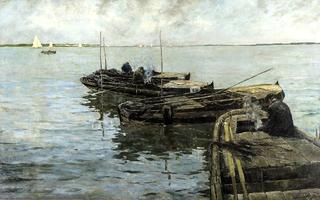 Fishermen on the river Scheldt in Doel