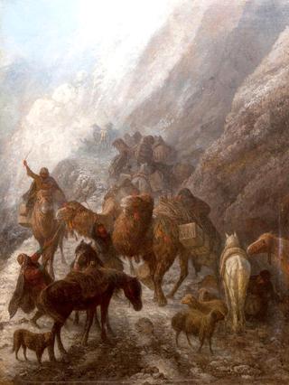 Caucasus Camel Caravan on the Mountain Pass