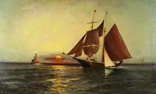 Seascape with Sailboat and Tugboat