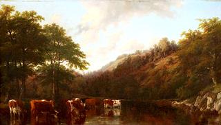 River Scene with Cattle Watering