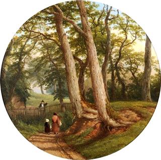 Figures on a Path beside Trees
