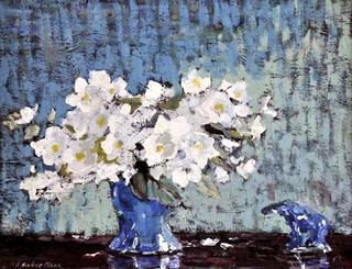Still Life – White Flowers in Blue Vase