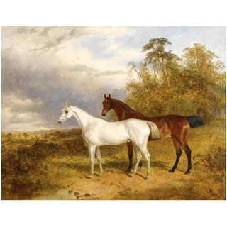 A Bay and Grey Horse in a Landscape