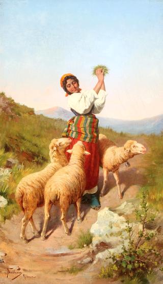 A Shepherdess With Her Flock