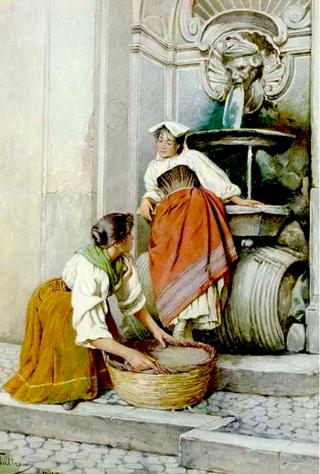 Women Washing by a Roman Fountain