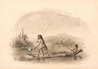 Aborigines Fishing on a Lake