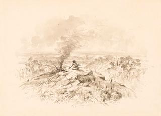 Aborigine Tending Campfire