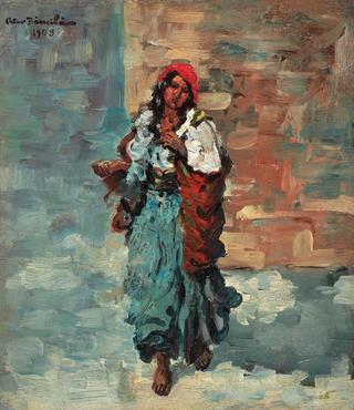 Gypsy Woman with Red Scarf