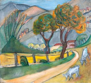 Mountainous Landscape with Goats