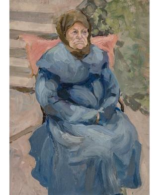 An Elderly Woman in a Blue Coat