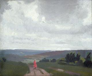 Landscape with Girl in Red Dress