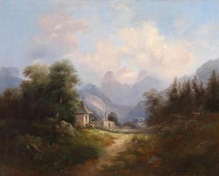 Mountain Valley with Decorative Figures