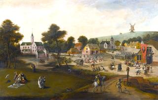 View of a village with a peasant feast