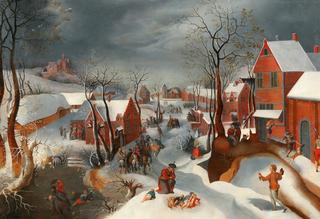 A winter landscape with the Massacre of the Innocents