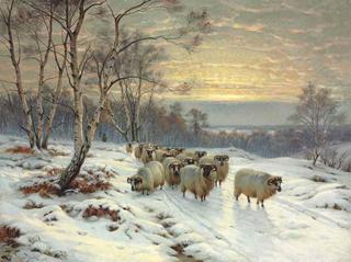 A Shepherd with his Flock in a Winter Landscape