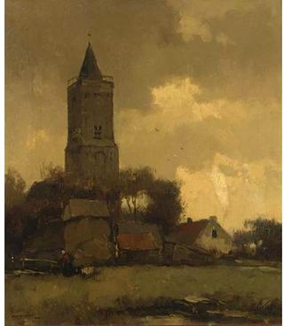 View of a Village at Dusk