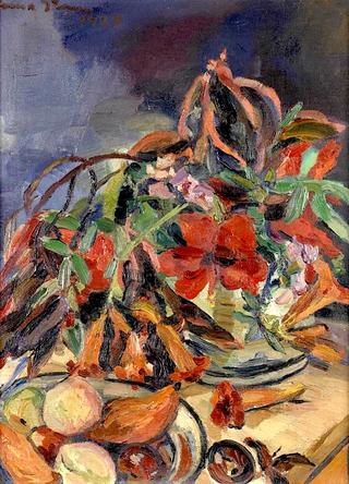 Still Life with Hibiscus, Angel's Trumpets and Fruits