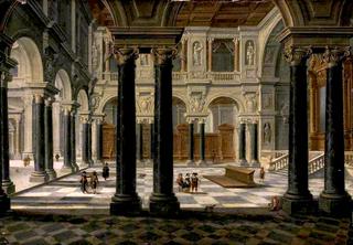 Interior of a Church with Elegantly Dressed Figures and a Mendicant,