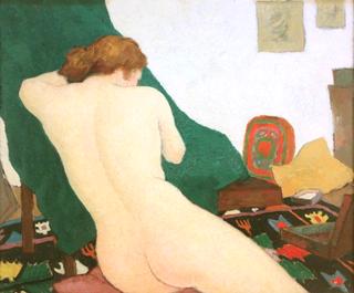 Female Nude Seated on a Kelhim Rug