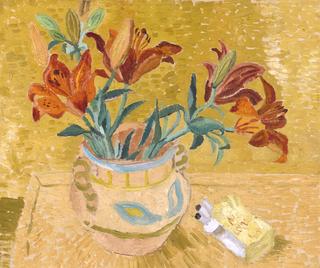 Lilies in a Decorated Bowl