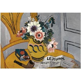 Flowers on a Chair with Pipe and Paper