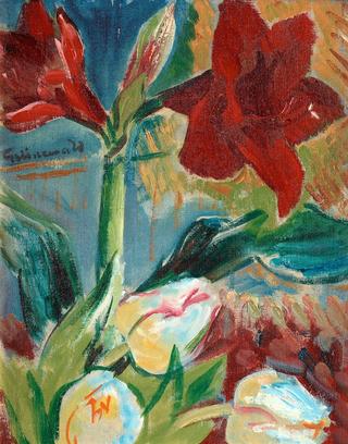 Still Life with Tulips and Red Belladonna Lily