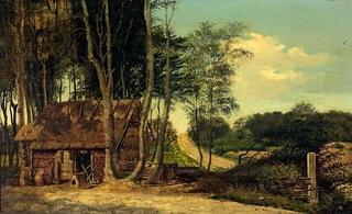 Landscape with a Small Cabin in a Forest