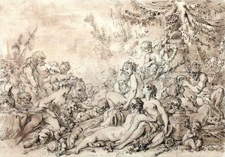 Nymphs, Satyrs and Putti with the Silenus near an Altar to Pan