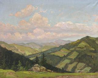 A Peaceful Scene with Rolling Hills and Airy Clouds above