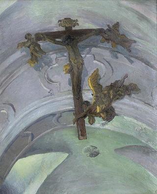 Cross under the vault of the church in Tyniec