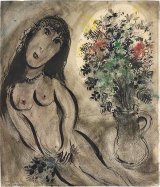 Woman and Vase of Flowers