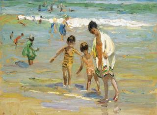 Children Paddling on the Beach at Porthmeor