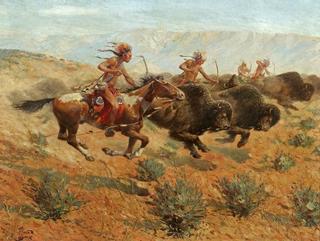 Indians Shooting Buffalo