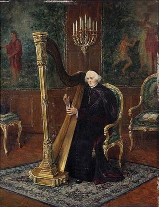 Clergyman Playing the Harp in an Interior
