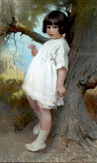 Young Girl Holding a Flower by the River