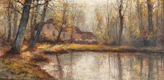 Thatched Cottage in a Lake Landscape