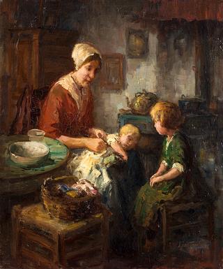 Mother with a Small Child and a Girl in a Holland Interior
