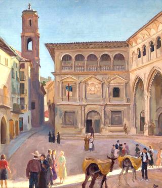 Spanish Street Scene with Mules