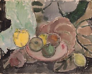 Fruit on a Patterned Table Cloth