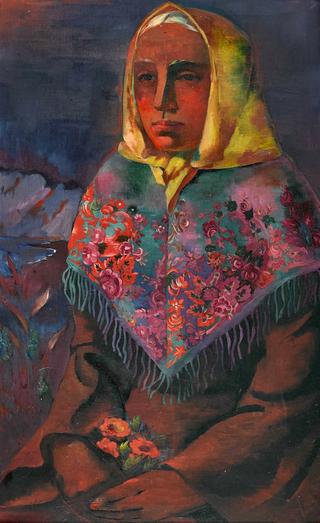 Farmer with Headscarf and Flowers