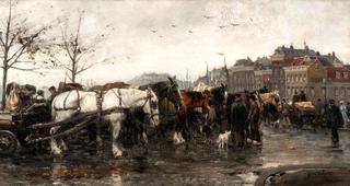 Workhorses with Carts at de Boompjes, Rotterdam