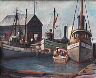 Dock Scene with Fishing Boats