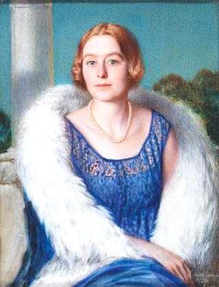 Portrait of a Lady in a Blue Lace Dress with a Feather Boa